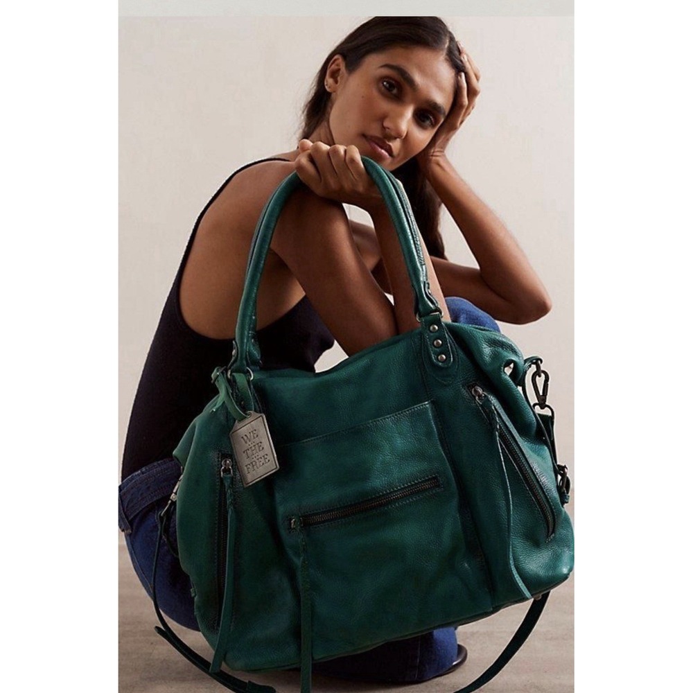 NWT HTF We The Free People Emerson Stunning Greenery Leather Tote Bag Emerson Gr